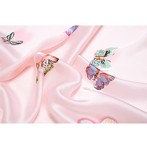 Nasoperfect Silk Feeling Scarf Large Headscarf Fashion Butterfly Pattern Hair Wraps Soft Neck Scarves For Women Pink 70" X 35" #TOP3