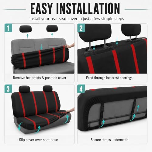 Image of FH Group Car Seat Covers Rear Set Cloth - Car Seat Covers with Removable Headrest,Universal Fit,Automotive SeatCovers,Washable Car SeatCover for SUV,Sedan,Van Red