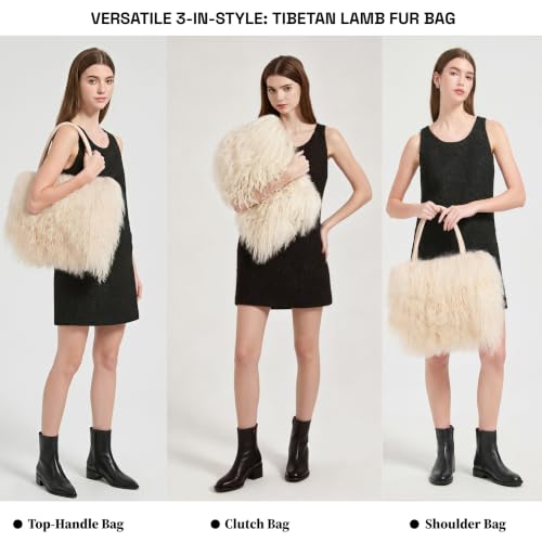 Image of Women Luxury Real Lamb /Mongolian Flush Wool Fur With Genuine Leather Handles Handbag