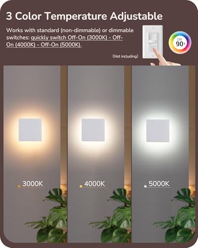 EDISHINE 4 Pack LED Outdoor Wall Light, Small Square Modern White Sconces - image 4