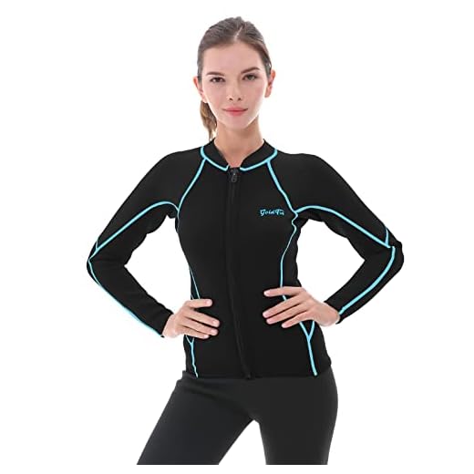 GoldFin Wetsuit Top Women, 2mm Wetsuits Jacket Long Sleeve Neoprene Tops for Water Aerobics Diving Surfing Swimming