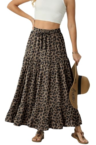 IWOLLENCE Women's Flowy Boho Elastic High Waist Maxi Skirt Floral A-Line Tiered Long Skirts for...