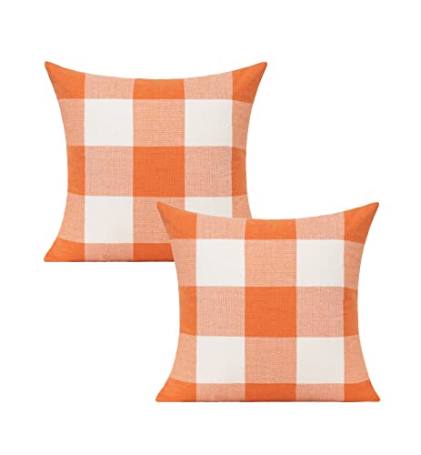 Vakado Orange White Buffalo Plaids Decor Fall Throw Pillow Covers Thanksgiving Front Porch Farmhouse Outdoor Retro Check Rustic Cushion Autumn Home Decorations For Couch Chair Sofa 18X18 Pack Of 2 #TOP2