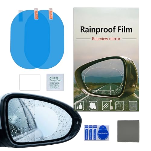 Película de espejo resistente a la lluvia – Conduce de forma segura por el tiempo | Juego de 2 protectores antiniebla para espejo retrovisor de coche condiciones lluviosas | Escudo adhesivo