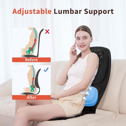 Back Massager with Heat, Massage Chair Pad with 3D Lumbar Support for Back Pain Relief, Portable Massage Chair Cushion, Gifts for Men & Women
