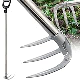 Hand Rake Long Handle - 74' Cultivator Weeding Rakes for Lifts Out Deep-Rooted Grass, 3-Tine Claw Rakes Heavy Duty Carbon Steel with D Grip for Digging Potato,Carrots,Loosens Soil