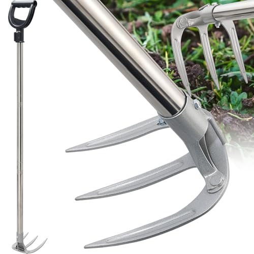 Potato Hand Rake Garden Tool - 47' Long Handle Cultivator Weeding Rakes, 3-Tine Heavy Duty Carbon Steel with D Grip for Grass Root Digging,Soil Loosening,Dirt Turning