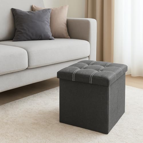 Image of ABTRIX WITH AB Fabric Folding Organizer Storage Ottoman Bench Footrest Stool Coffee Table Cube, Camping Fishing Toys Chest Stool, Quick And Easy Assembly, 52L Capacity, Padded (38X38X38 Cm, Grey)