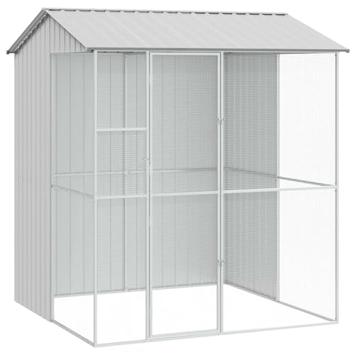 vidaXL Cage pour Oiseaux Gris 215 x 210 x 247 cm Acier galvanisé, Jardin et terrasse, Habitat Moderne pour Oiseaux, enclos résistant, volière extérieure,...