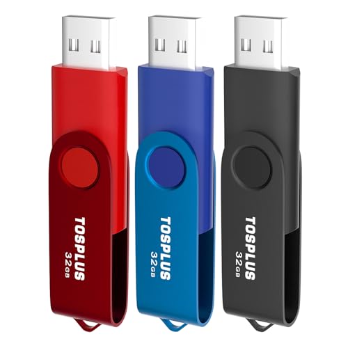 Image of 3 Pack 32GB USB Flash Drive USB 2.0 Thumb Drives Memory Stick Data Storage Jump Drive Swivel Design (Black /Blue /Red)