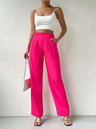 SweatyRocks Women's Casual High Waisted Wide Leg Pants Solid Pleated Loose Trouser Long Pants3
