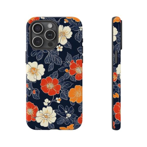 Coque rigide iPhone 15 Pro Max motif floral orange et blanc brillante