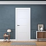 30' x 80' Prehung Interior Wood Door, 4-Panel Shaker, Right Handing, Solid Core, White Primed, with Pre-Drilled Holes, Frame (Jambs Kit), and Satin Nickel Hinges, for Closet, Pantry, and Bedroom Use