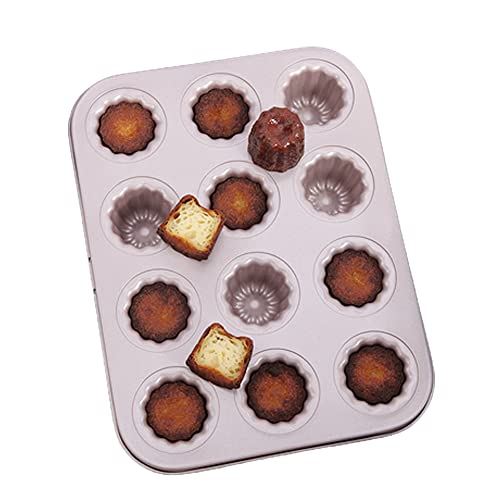 CANDeal 12 Mini Tazze Cannele Stampo antiaderente Cupcake Muffin Stampi Cannelle Dorate Teglia da forno Bakeware Acciaio al Carbonio
