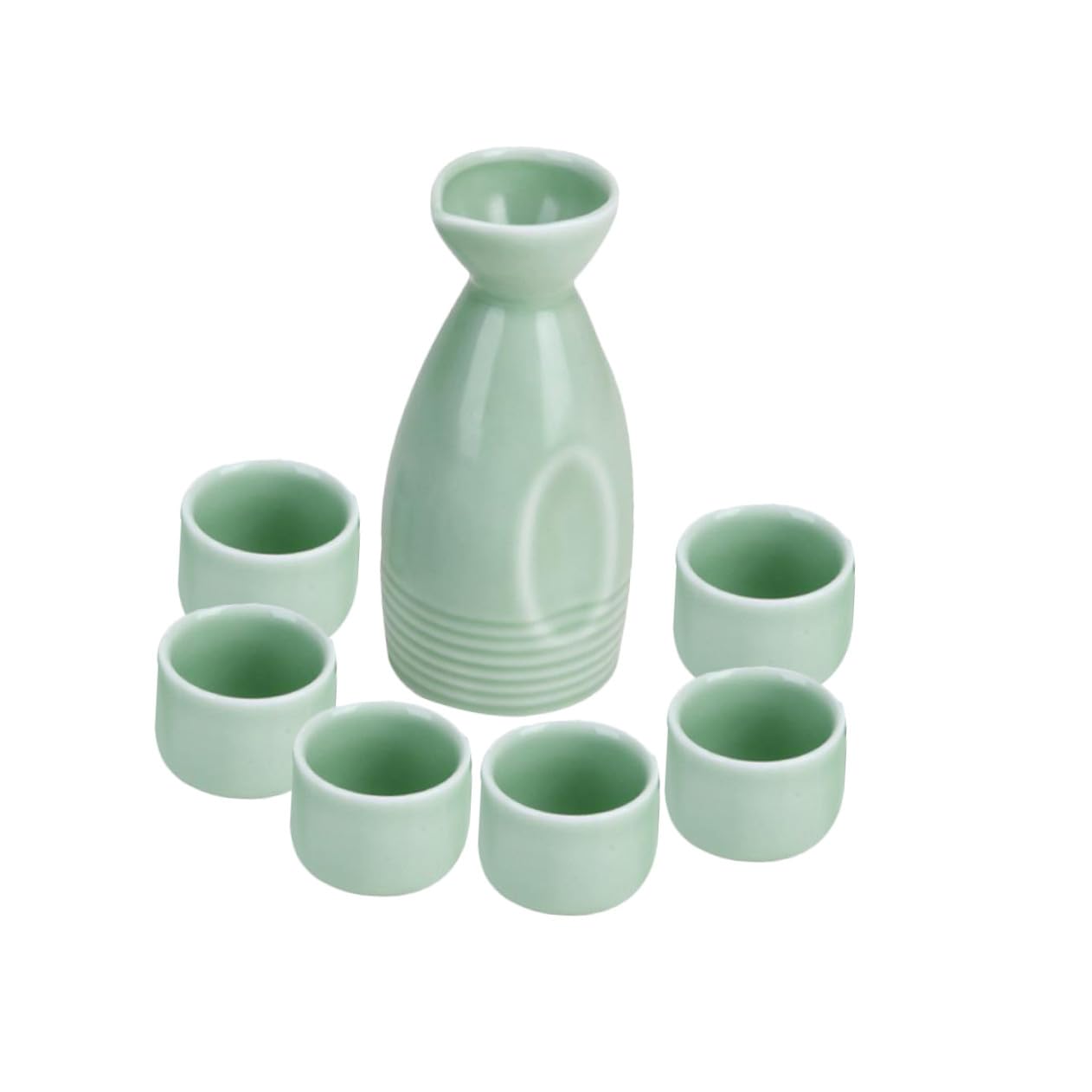 GLEAVI Juego para Servir Sake de 7 Piezas en Cerámica Estilo Japonés, Botella de Vino Delicada y Tazas para Té, Adecuado para Bar y Reuniones Familiares