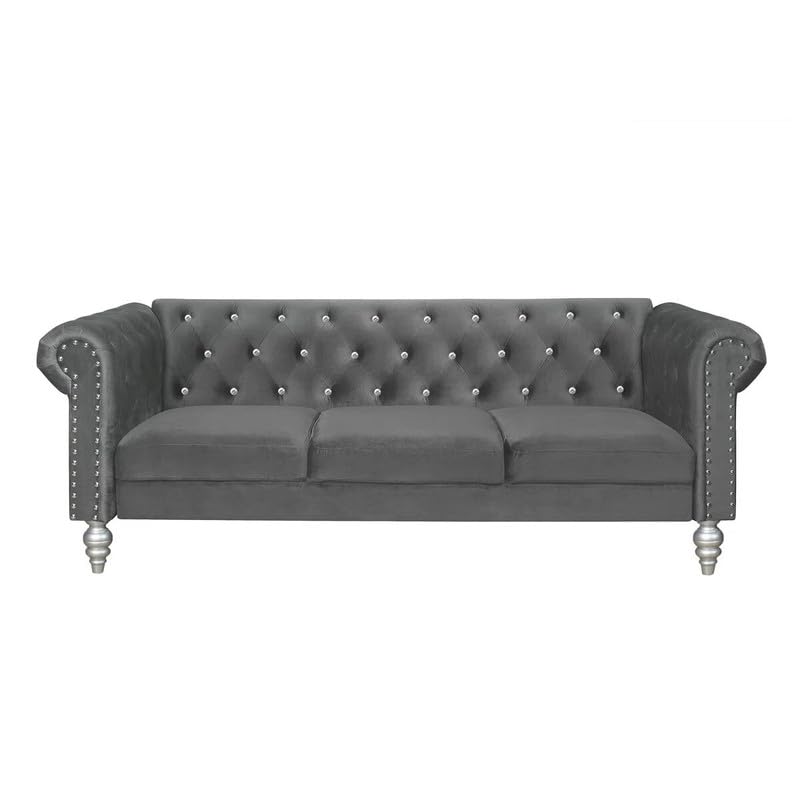 Image of Jabarion Classic Tuxedo Design Sofa | Loveseat with Armrest, Removable Cushions and Wood Legs - Grey Living Room Sofa