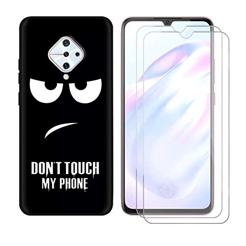 Case for Vivo S1 Pro Cover + [2 Pack] Screen Protector Tempered Glass Protective Film - YZKJ Flexible Soft Gel Black TPU Silicone Protection Case for Vivo S1 Pro (6.38