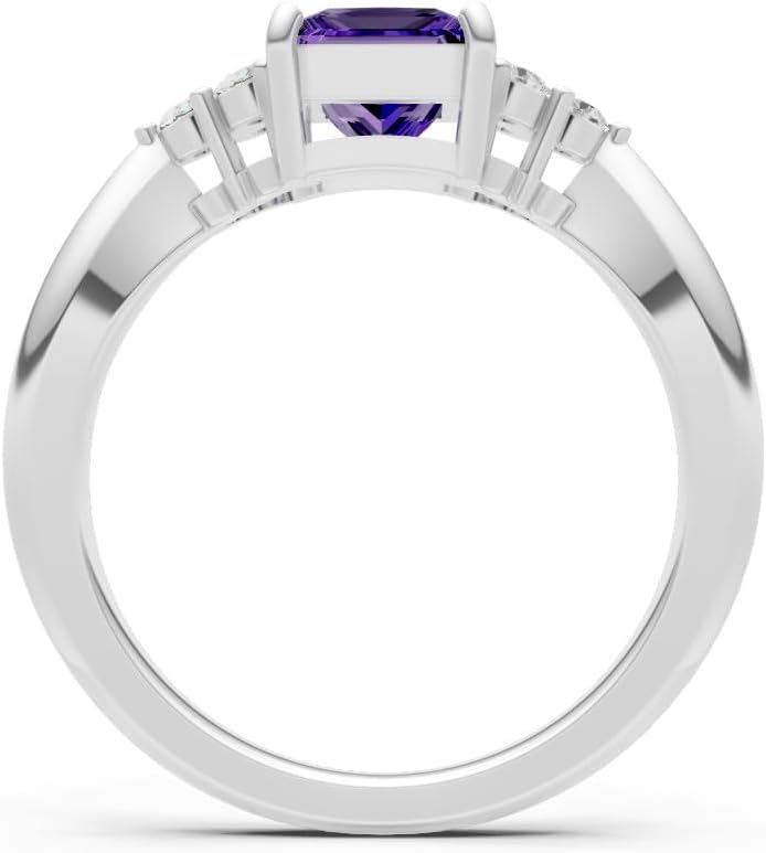 PEORA Princess Cut Cut Amethyst Solitaire Band Available in Solid 10K, 14K or 18K Ring – White, Yellow or Rose Gold