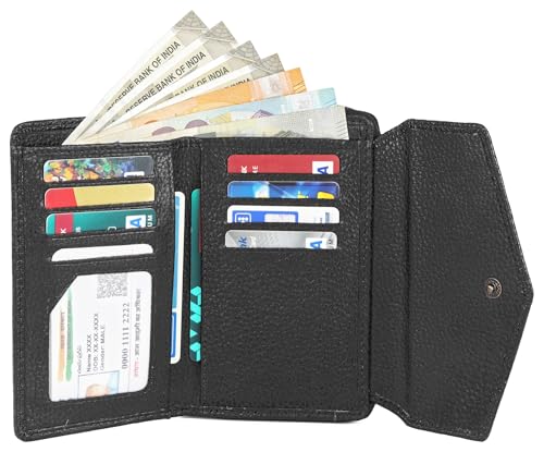 Image of WildHorn Genuine Leather Ladies Wallet - Elegant Women's Clutch Purse with 10 Card Slots, Perfect for Daily Use (Black)