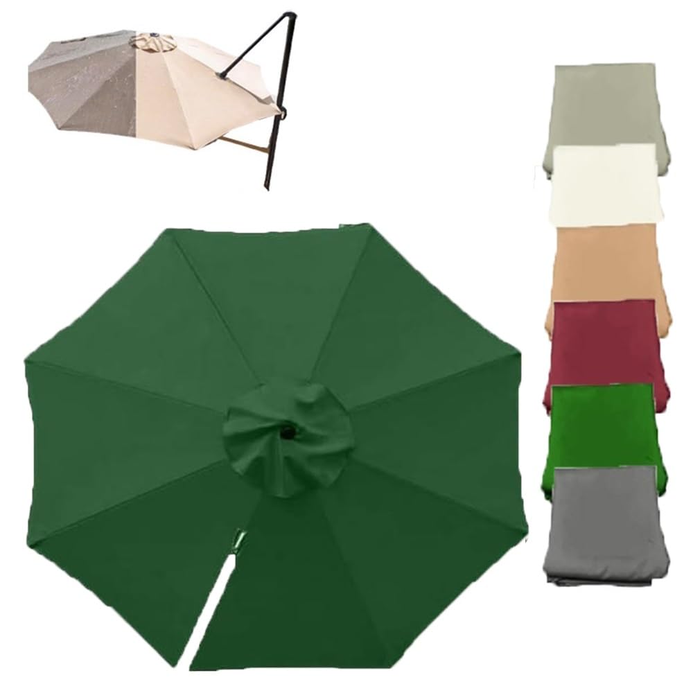 SVBVRFEEW 11ft 11.5ft Patio Umbrella Replacement Canopy Top Round Cantilever Umbrella Replacement Fabric Market Umbrella Canopy Offset Umbrella Cover 8 Ribs(Dark green,300cm (9.8ft))