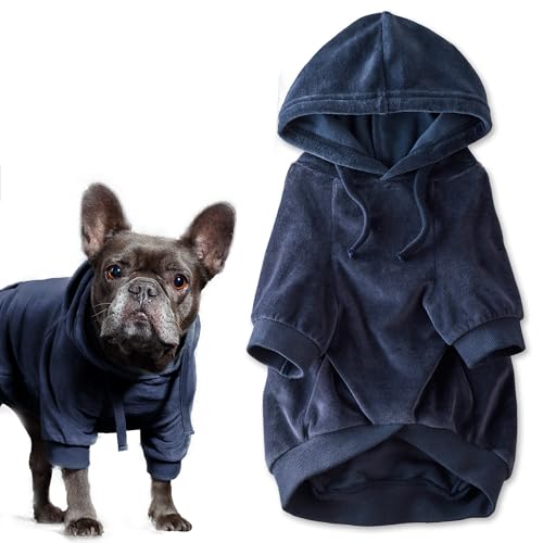 Pet Passion Cooper II Organic Cotton Velour Dog Hoodie Pet Coat for Small Medium and Large Dogs Navy Medium