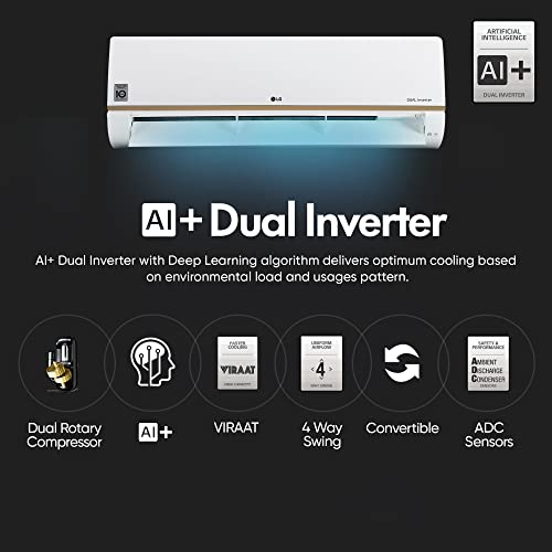 Image of LG 1 Ton 5 Star AI+ DUAL Inverter Wi-Fi Split AC (Copper, Super Convertible 6-in-1 Cooling, HD Filter with Anti-Virus Protection, 2023 Model, RS-Q14GWZE, White)