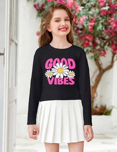 Image of Arshiner Girls Crop Tops Long Sleeve Shirts Drop Shoulder Crewneck Casual Fashion T Shirts Tee