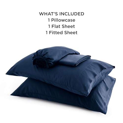 Image of Bedsure PureWoven 100% Rayon Derived from Bamboo, Twin XL Sheets, 3 Pieces | Cooling Sheets for Hot Sleepers, Breathable & Silky Soft, 16 inch Deep Pocket, Hotel Luxury Bedding, Navy
