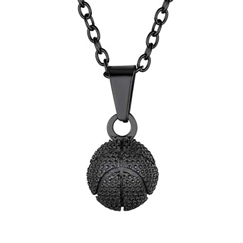 GoldChic Jewelry Black Basketball Chain , NBA Stereoscopic 3D Basketball Fans Pendant Necklaces Women Men ,Gift for Son