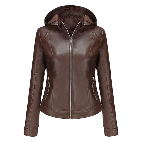 Manteau en similicuir à capuche amovible DGKaxiyaHM pour femme