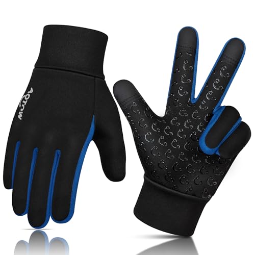 AOTOW Kinder Handschuhe Winter Thermo Laufhandschuhe - Touchscreen Fahrradhandschuhe Warm Kinderhandschuhe Winddichte Warme Fahrrad Handschuh Softshell Reithandschuhe für 4-12 Jahre Kind Jung