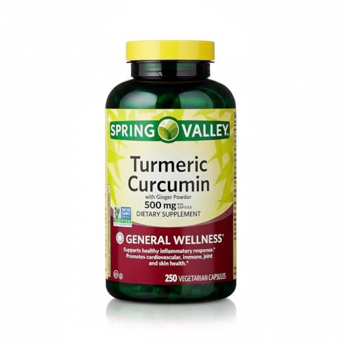 Turmeric Curcumin Supplement with Organic Ginger Powder 500 mg Tumeric Capsules 250 Vegetarian Count.