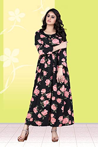 Image of H.E HAMZA ENTERPRISER Printed Crepe Material Brown Western Dress For Women