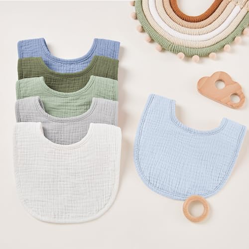 Image of Susurration Muslin Baby Drool Bibs 6Pack Soft Square Adjustable Baby Bandana Bibs for Unisex Girls & Boys