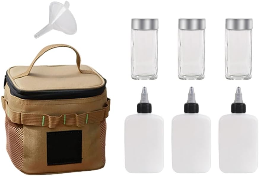Camping Spices Seasoning Container Set, Portable Seasoning Bottle Storage Bag with Spices Jar Outdoor BBQ Travel Set