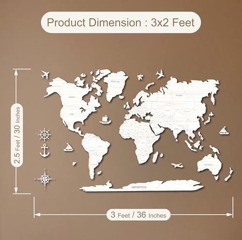 Image of AD INFINITUM 3D Wooden World map | Home Decor | Office Decor | a great gift for travelers | wall decor (Country Borders With Name, 3 x 2 feet