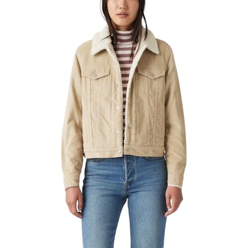 LEVIS Jaquetas femininas originais Sherpa Trucker (padrão e Plus), (nova) pimenta branca (veludo cotelê - não elástico), (Novo) pimenta branca (veludo cotelê - não elástico), P