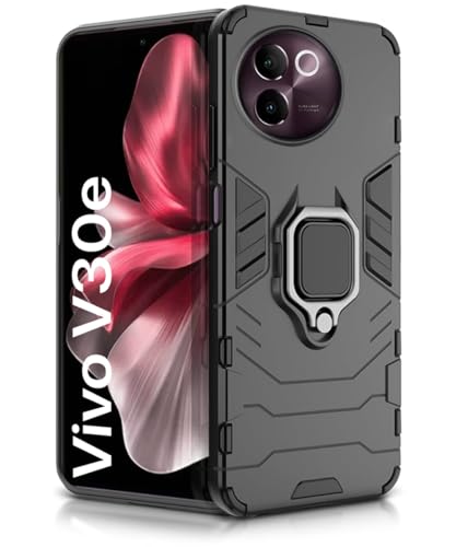Image of WOW IMAGINE Shock Proof Back Case Mobile Cover for Vivo V30e 5G | Back Cover Case (Tough Armor | Hybrid PC + TPU | Ring Holder & in-Built Kickstand | Black)