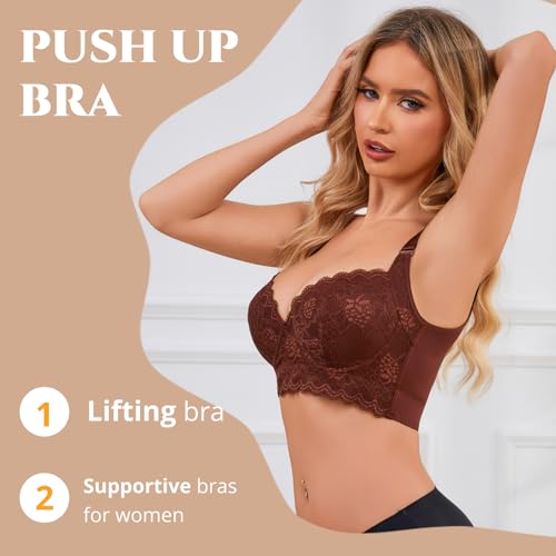 Image of Push Up Bras for Women Lace Underwire Add One Cup Bra with Support Smoothing Bra(34B-46DD)