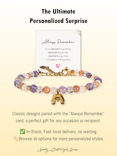 SENLLY Crystal Initial Bracelet, Meaningful Gift for Women Crafted with Natural Stone & Bubble Letter Charm M, Adjustable for Mom Daughter Sister Wife Friend - image 5