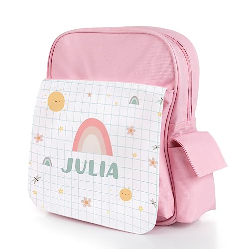 Wanapix | Mochila Infantil Personalizada | Mochila Escolar Pequeña con Nombre | Guardería/Colegio | Cierre de Cremallera | Asas Regulables| 8 Litros | Arcoiris (Rosa)