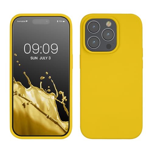 kwmobile Handyhülle für iPhone 14 Pro Hülle, für iPhone 14 Pro Case - Hülle Silikon - kabelloses Laden - Strahlend Gelb