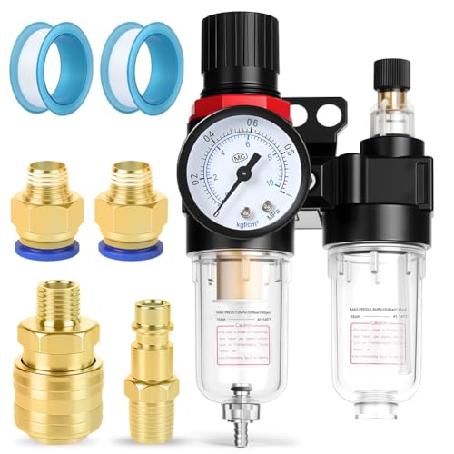 ANOMM Druckminderer Druckluft, 1/4 Zoll Wasserabscheider Druckluft mit Manometer, Luftfilter Druckregler mit Schnellkupplungen, Druckluftregler für Kompressor Filter Druckluftkompressor Luftwerkzeuge