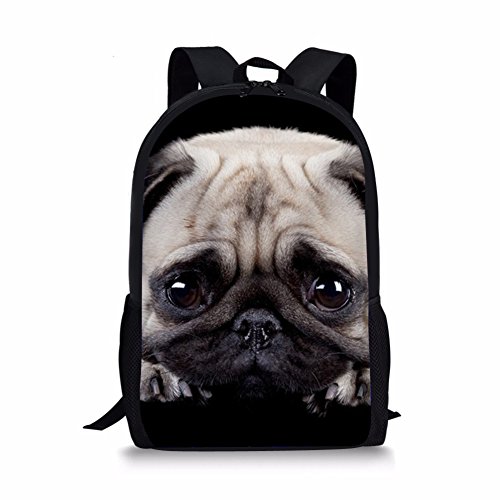 Showudesigns Mochila escolar con diseño de carlino para niños  de viaje