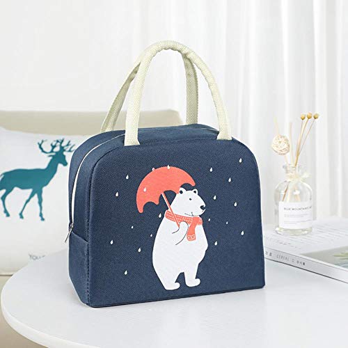 LASISZ Ctue Sac À Lunch De Dessin Animé pour Les Femmes Rose Panda Girl Hand Cooler Bags Portable Thermal School Breakfast Pique-Nique Food Box, Navy Blue Cover
