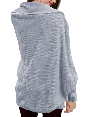 Image of Girls Open Front Cardigan Sweaters Batwing Long Sleeve Shawl Collar Ribbed Knit Winter Coats