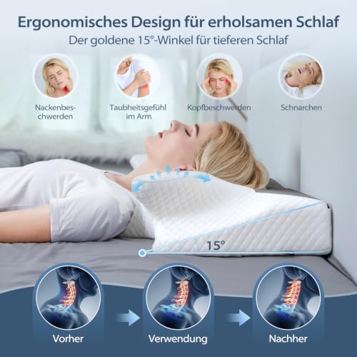 HOMCA Memory Foam Kissen Nackenstützkissen, 70x40x8.5/14.5cm, Grau