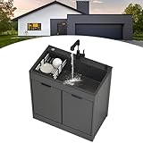 Tragbares gewerbliches Spülbecken mit Abflussset – Ideal für Garage, Küche, Bar, Garten, Waschküche, Camping, Café, Hotel – 80 cm