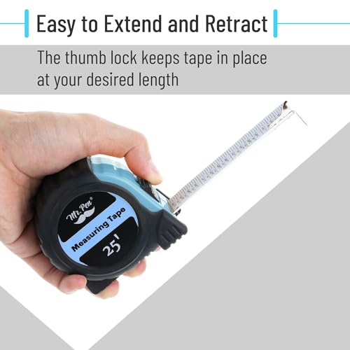 Image of Mr. Pen- Retractable Tape Measure 25 ft, 2 Pack, Sky Blue, Steel Retractable Measuring Tape with Fractions