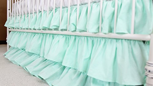 Image of Solid 3 Tiered Ruffled Crib Skirt - Fits Standard Cribs (Mint)